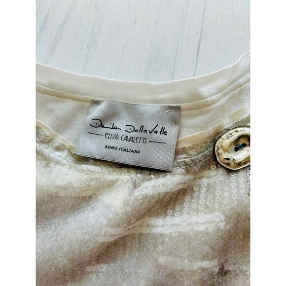 Elisa Cavaletti Women's Medium Italian Sequin Mesh Overlay Dress Beige/Blue - Picture 7 of 15